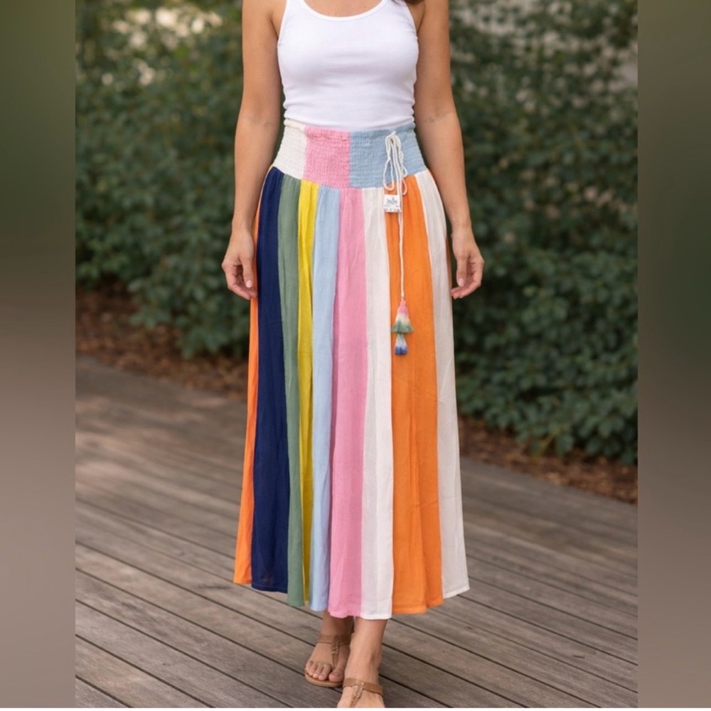 NWT Rock & Indigo Colorful Striped Maxi Skirt